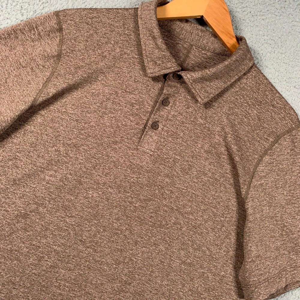 Lululemon Soft Jersey Polo Shirt Mens XL Brown Heathered Short Sleeve Tech Pique